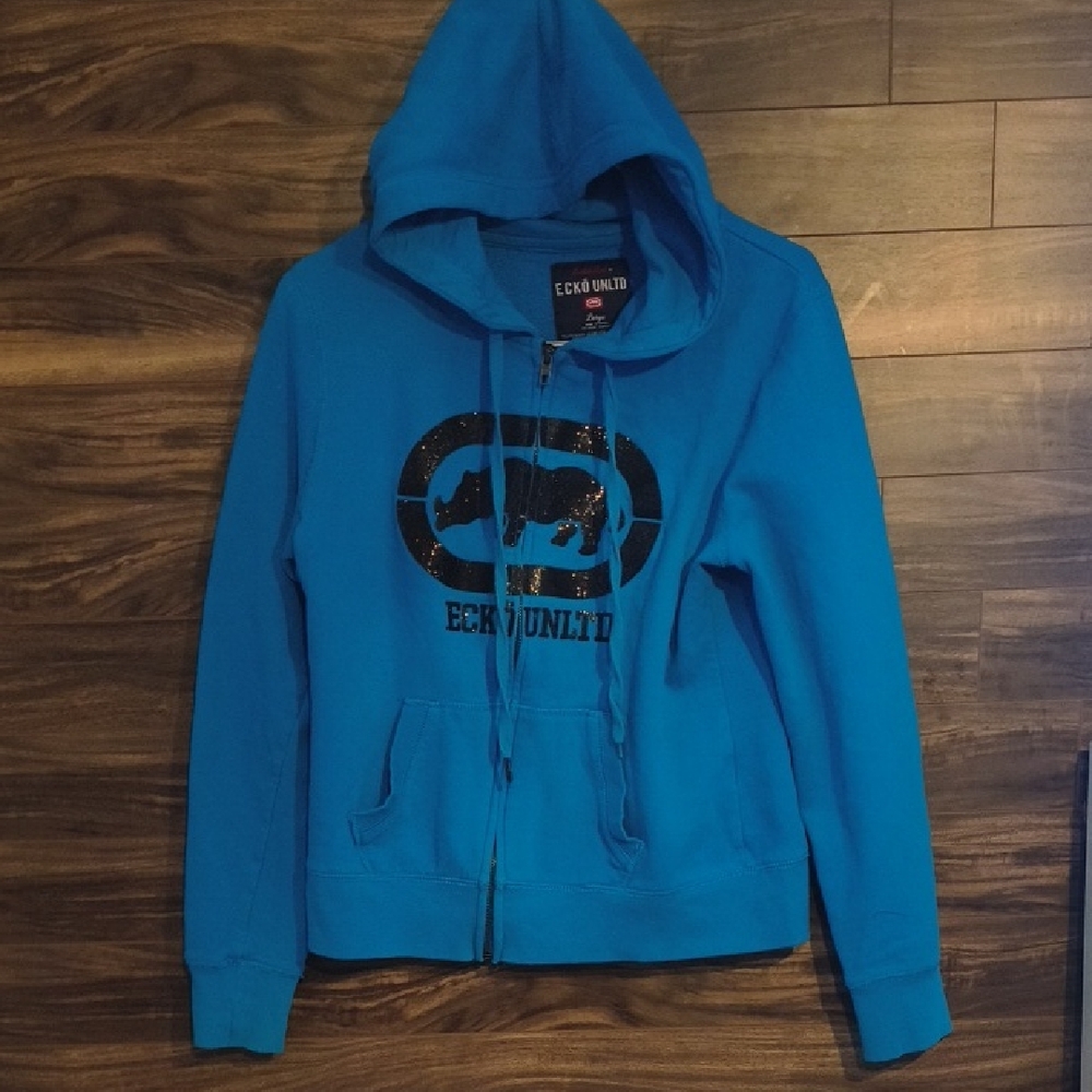 VINTAGE Y2K Women's Ecko Red Ecko Unltd. Vibrant Blue Hoodie - Glitter Rhino